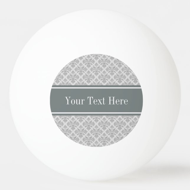 Grey on Grey Damask #3 Charcoal Name Monogram Ping Pong Ball (Front)