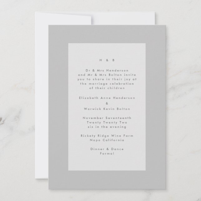 Grey on Grey Modern Minimalistic Simple Wedding Invitation (Front)