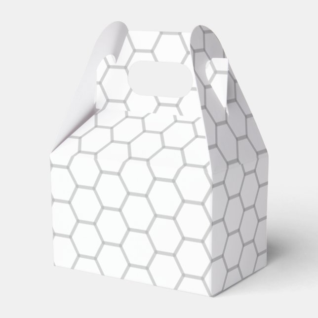 Grey on White Honeycomb Pattern Favor Box (Front Side)