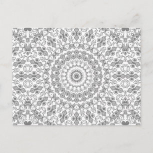 Grey on White Mandala Kaleidoscope Medallion Postcard