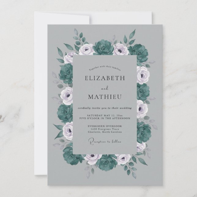 Grey Opulent Winter Wedding Invitation (Front)