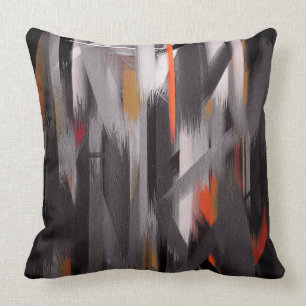 Grey Orange Abstract Painting Throw Pillow