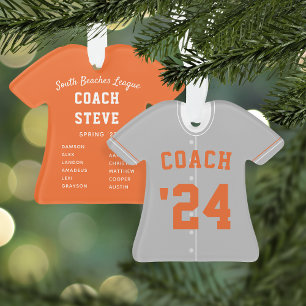 Grey & Orange Baseball Coach Team Jersey Ornament