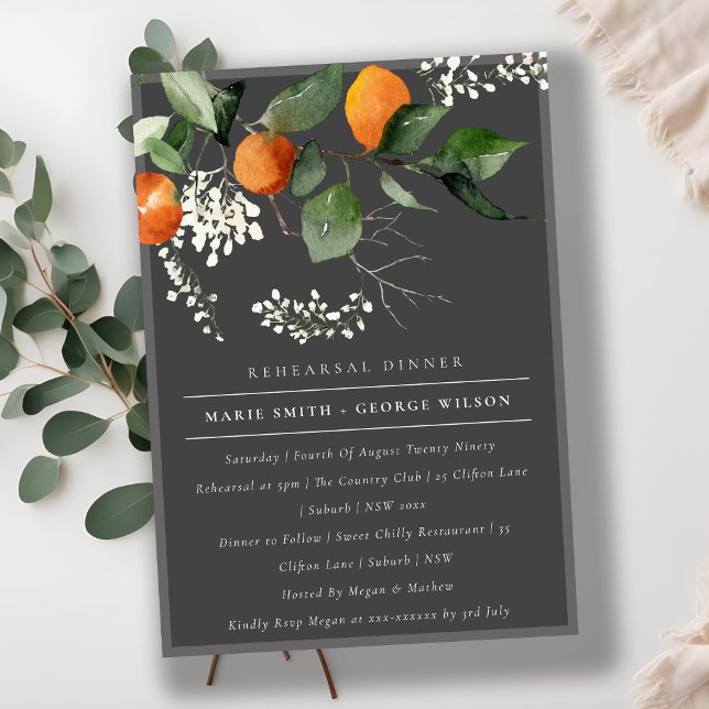 Grey Orange Blossom Fauna Rehearsal Dinner Invite (Creator Uploaded)