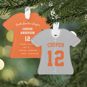 Grey & Orange Blue Baseball Jersey Player Stats Ornament