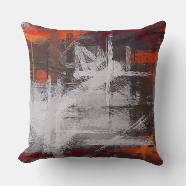 Grey Orange Brown Abstract Throw Pillow (Front)