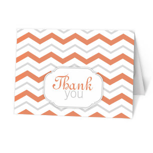 Grey Orange Chevron Modern Thank You Cards