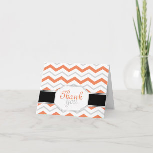 Grey & Orange Chevron Trendy Thank You Cards