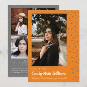 Grey Orange Confetti Graduation Announcement