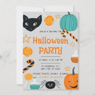 Grey Orange Funny Halloween Fête Invitation