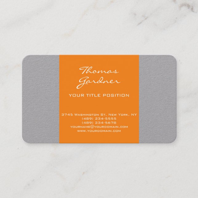Grey Orange Handwriting Plain Creative Modern Business Card (Front)