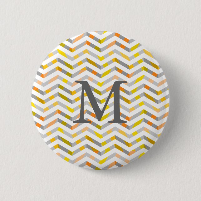 Grey Orange Layered Chevron 2 Inch Round Button (Front)