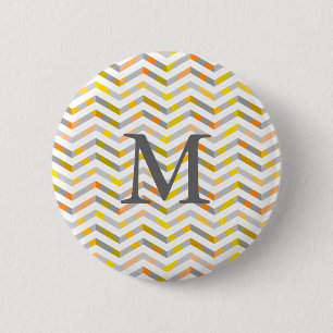Grey Orange Layered Chevron 2 Inch Round Button