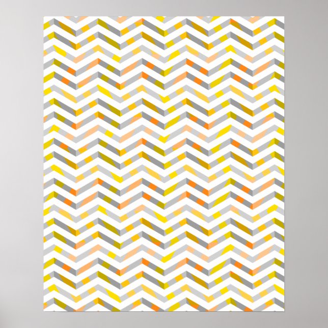 Grey Orange Layered Chevron Poster (Front)