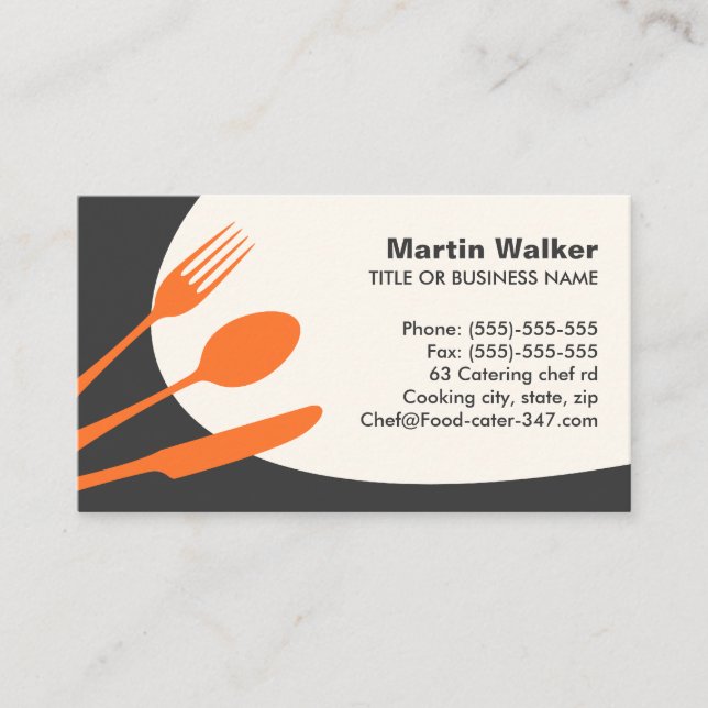 Grey orange modern catering or chef business card (Front)