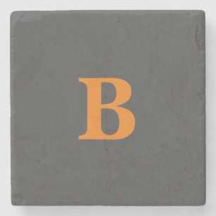 Grey orange modern monogrammed professional stone coaster