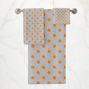Grey Orange Polka Dot Bath Towel Set