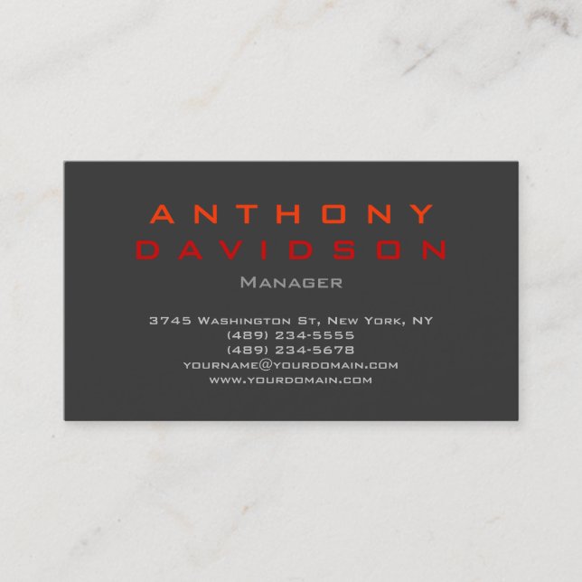 Grey orange red trendy manager business card (Front)