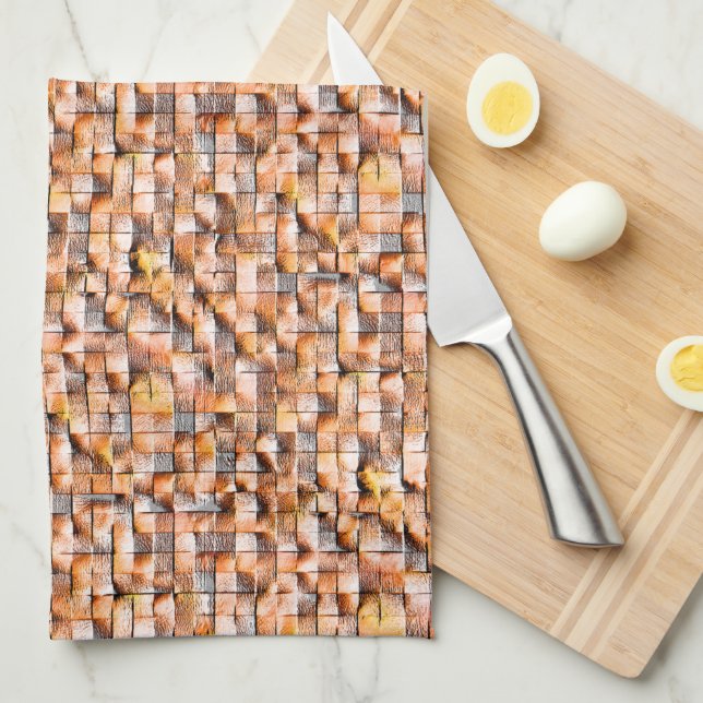 Grey orange rough ceramic tile with flaws, digital kitchen towel (Quarter Fold)