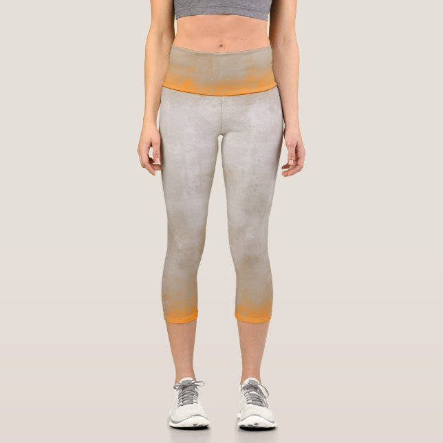 Grey Orange rustic Capri Leggings (Front)