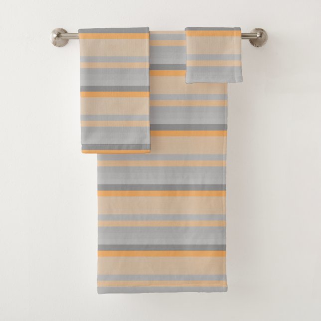 grey orange stripes bath towel set (Insitu)