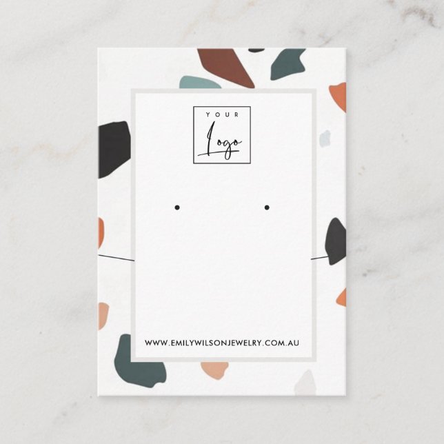 Grey Orange Terrazzo Earring Necklace Display Logo Business Card (Front)