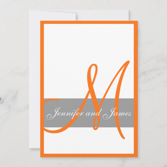 Grey Orange Wedding Invitation | Monogram Names (Front)