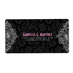 Grey Ornament & Black Floral Damask Pattern
