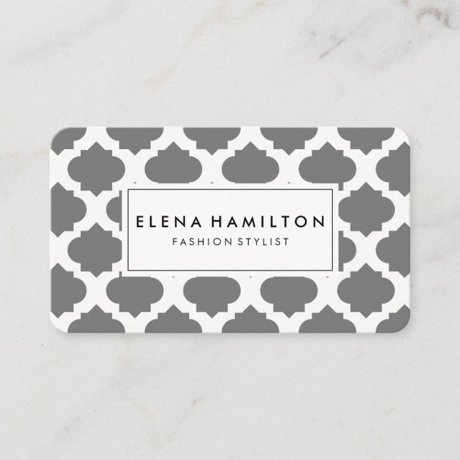 Grey Ornate Pattern Business Card (Front)