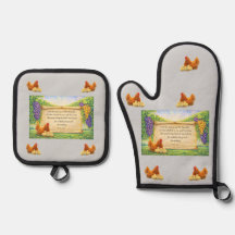 Grey Oven Mitt & Potholder Set w/ Bible Verse