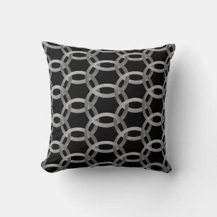 Grey Overlapping Circles on Black Throw Pillow