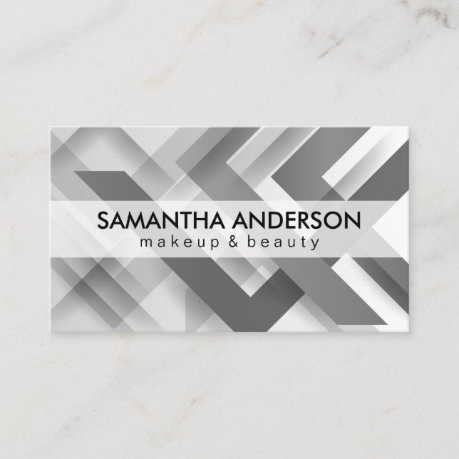Grey Overlapping Geometric Lines  Business Card (Front)