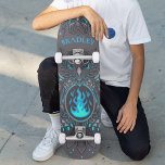 Grey Owl Cool Modern Custom Personalized Name Skateboard<br><div class="desc">Grey Owl Cool Modern Custom Personalized Name Skateboard features your personalized name in modern blue typography with grey owls and blue fire on a dark grey background. Personalize by editing the text in the text box provided. Give a custom made gift, personalized skateboard to your favourite skateboarder for Christmas, birthday...</div>