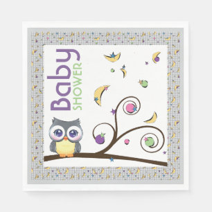Grey Owl Gender-Neutral Baby Shower Moon Star Napkin