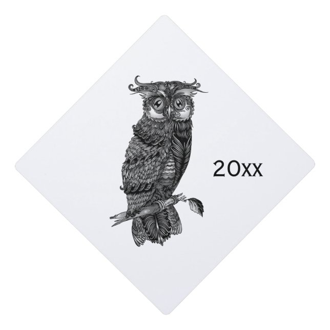 Grey Owl  Graduation Cap Topper (Front)