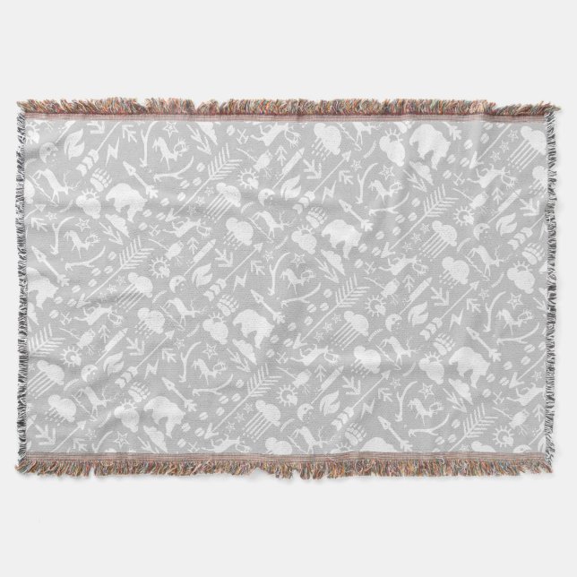 Grey Owl Moon Clouds Bear Deer Lodge Boys Throw Blanket (Front)