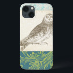 Grey Owl on Pattern Background iPhone 13 Case<br><div class="desc">Feeling artsy? Get this contemporary drawing of a grey owl on a collage-inspired background. The background is colourful and includes tones of blue,  grey and green. This fine art print will brighten any living room,  bathroom or bedroom.</div>