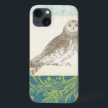 Grey Owl on Pattern Background iPhone 13 Case<br><div class="desc">Feeling artsy? Get this contemporary drawing of a grey owl on a collage-inspired background. The background is colourful and includes tones of blue,  grey and green. This fine art print will brighten any living room,  bathroom or bedroom.</div>