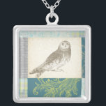 Grey Owl on Pattern Background Silver Plated Necklace<br><div class="desc">Feeling artsy? Get this contemporary drawing of a grey owl on a collage-inspired background. The background is colourful and includes tones of blue,  grey and green. This fine art print will brighten any living room,  bathroom or bedroom.</div>