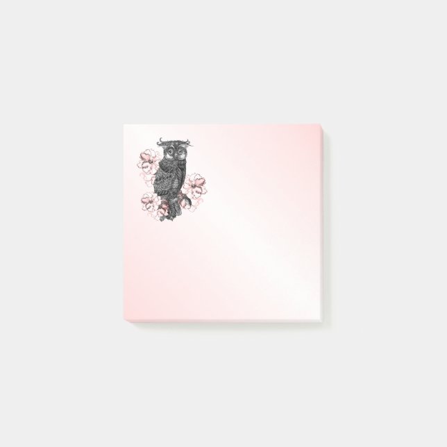 Grey Owl Pink Orchids Post-it Notes (Front)