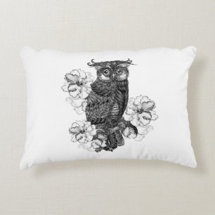 Grey Owl White Orchids Accent Pillow