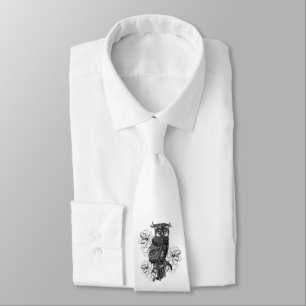 Grey Owl White Orchids Tie