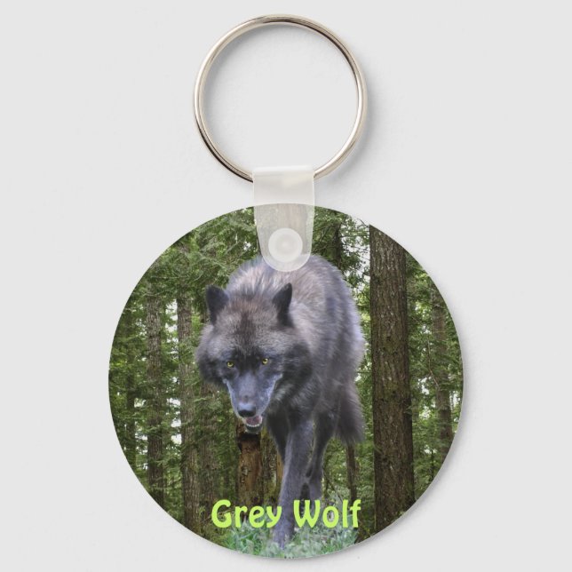 GREY PACK WOLF & FOREST Nature Collection Keychain (Front)