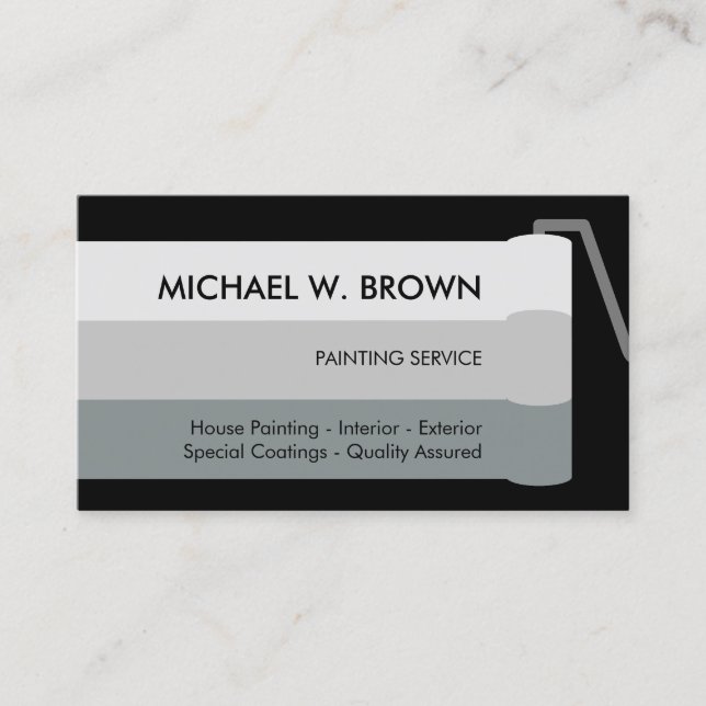 Grey Painter Paint Roll Interior Exterior Business Card (Front)