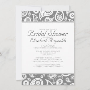 Grey Paisley Bridal Shower Invitations