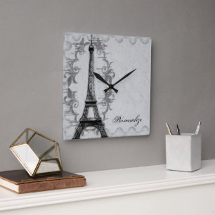 Grey Paris Grunge Wall Clock