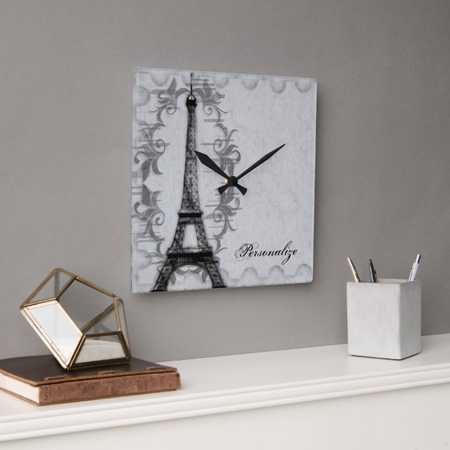 Grey Paris Grunge Wall Clock (Office)