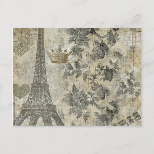 Grey Parisian Collage Postcard