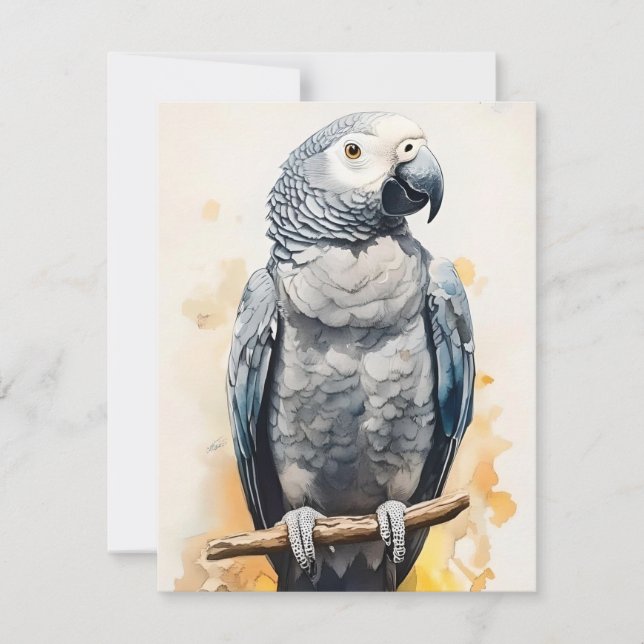 Grey Parrot In Watercolors Holiday Card (Front)