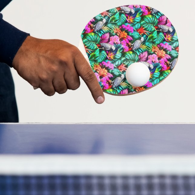 Grey Parrot Jungle Dreams Seamless Surface Pattern Ping Pong Paddle (Insitu)